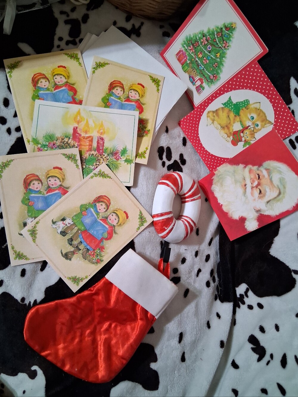 Christmas Greeting Card Set with Red Velvet Stocking